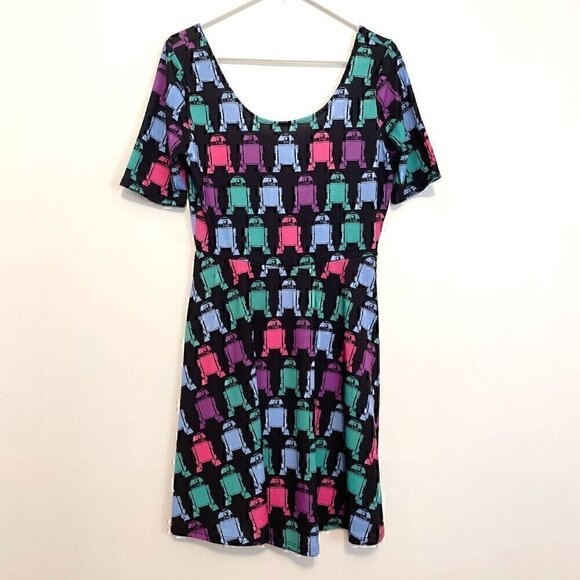 HER UNIVERSE STAR WARS Black Multi R2-D2 R2D2 Graphic Mini Fit & Flare Dress M - Picture 2 of 13